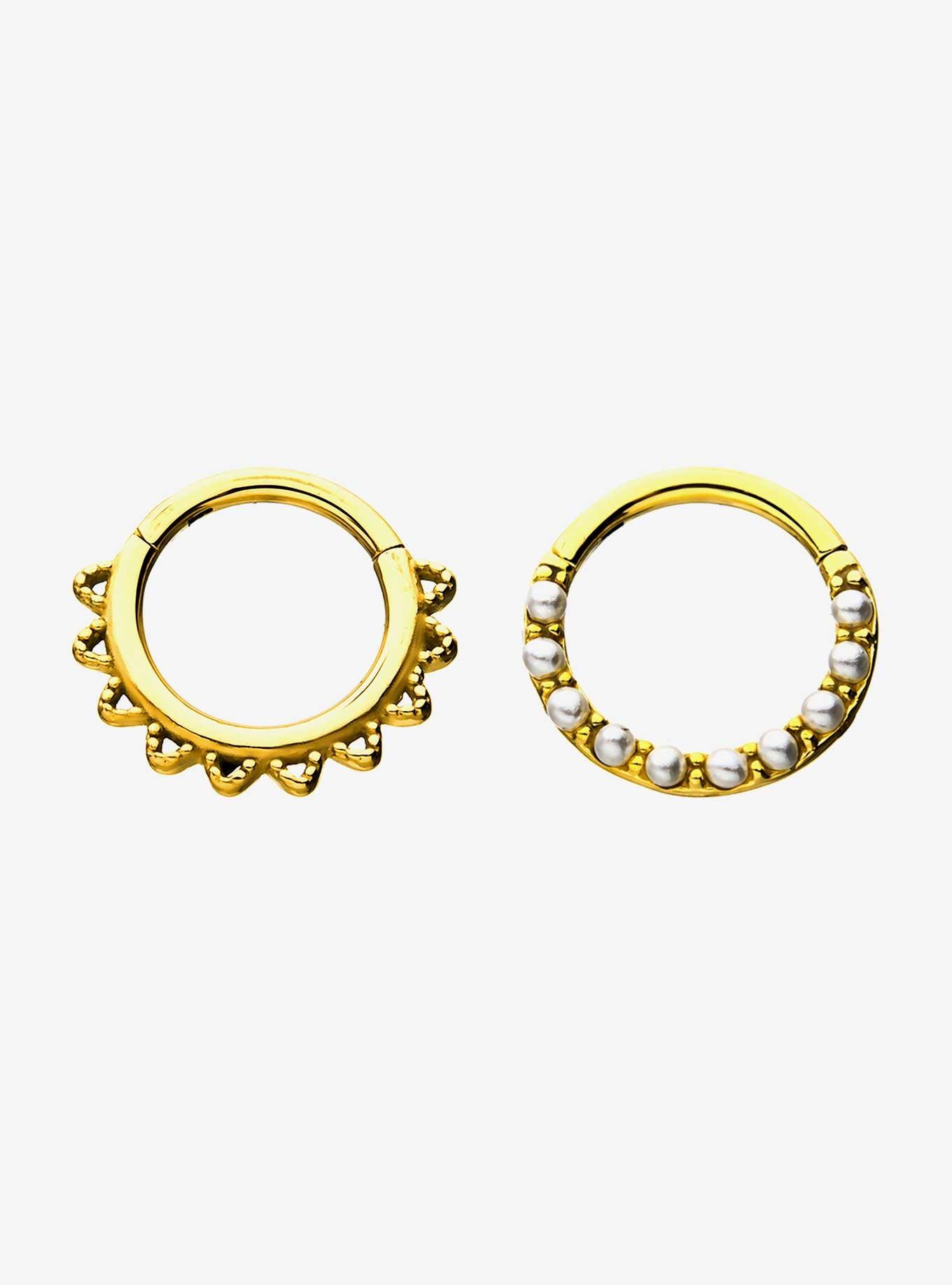 16G 5/16" Hh Spike Crimped Edge Gold Segment Rings, , hi-res