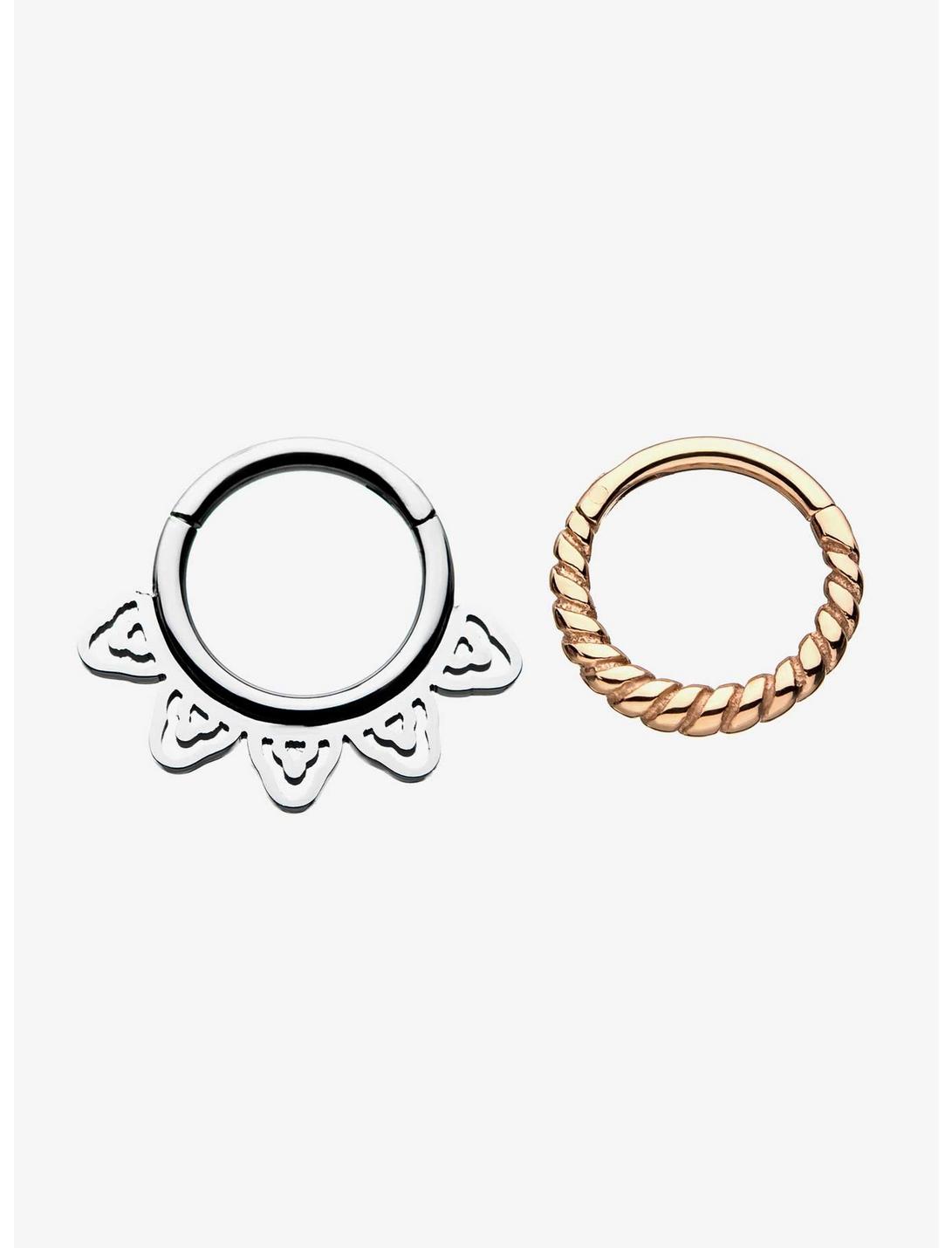 16G 5/16" Rose Gold Twisted Hinged Segment Rings, , hi-res