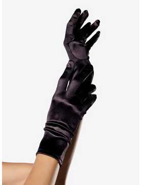 Wrist Length Satin Gloves Black, , hi-res