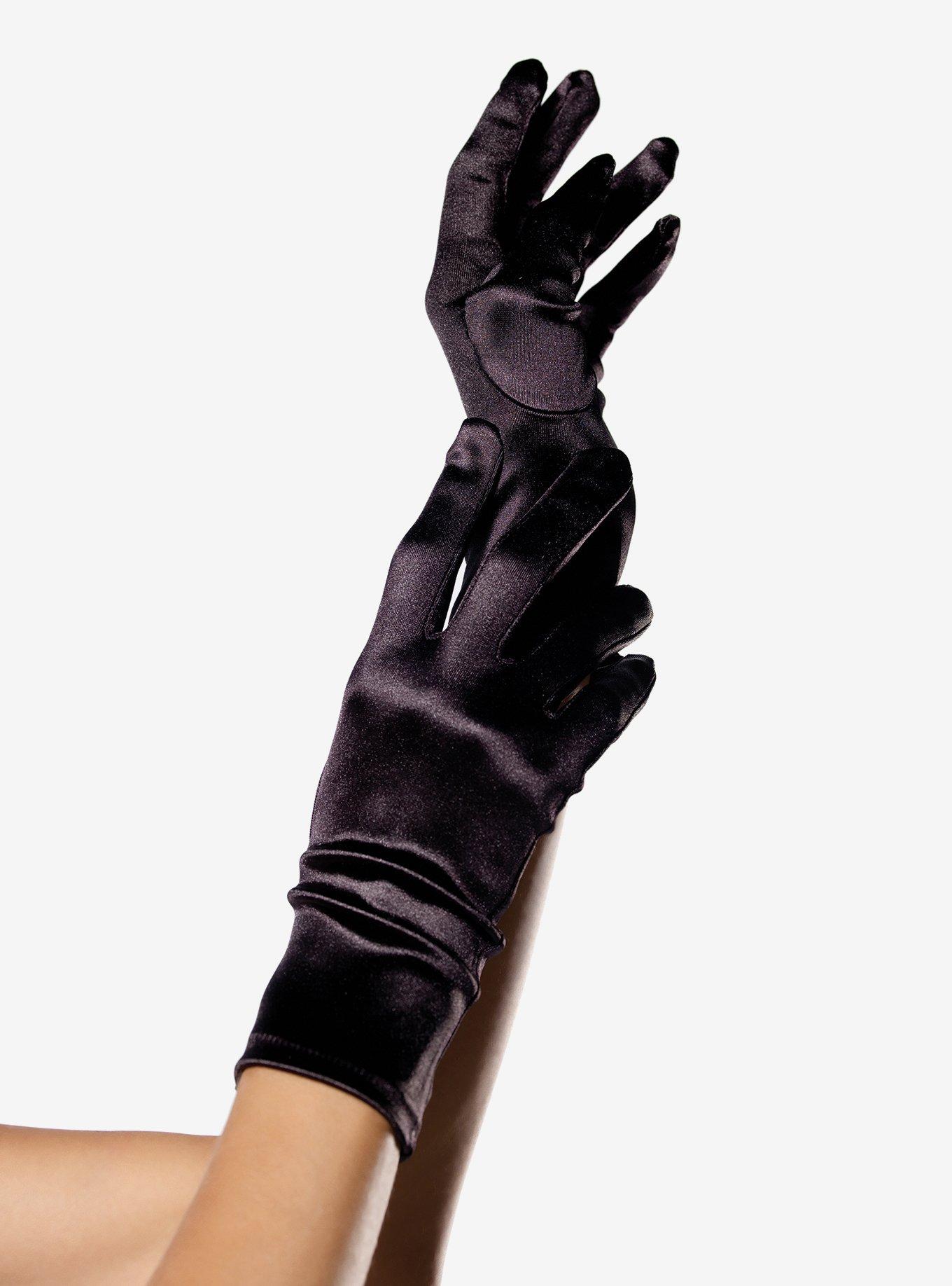 Wrist Length Satin Gloves Black, , hi-res