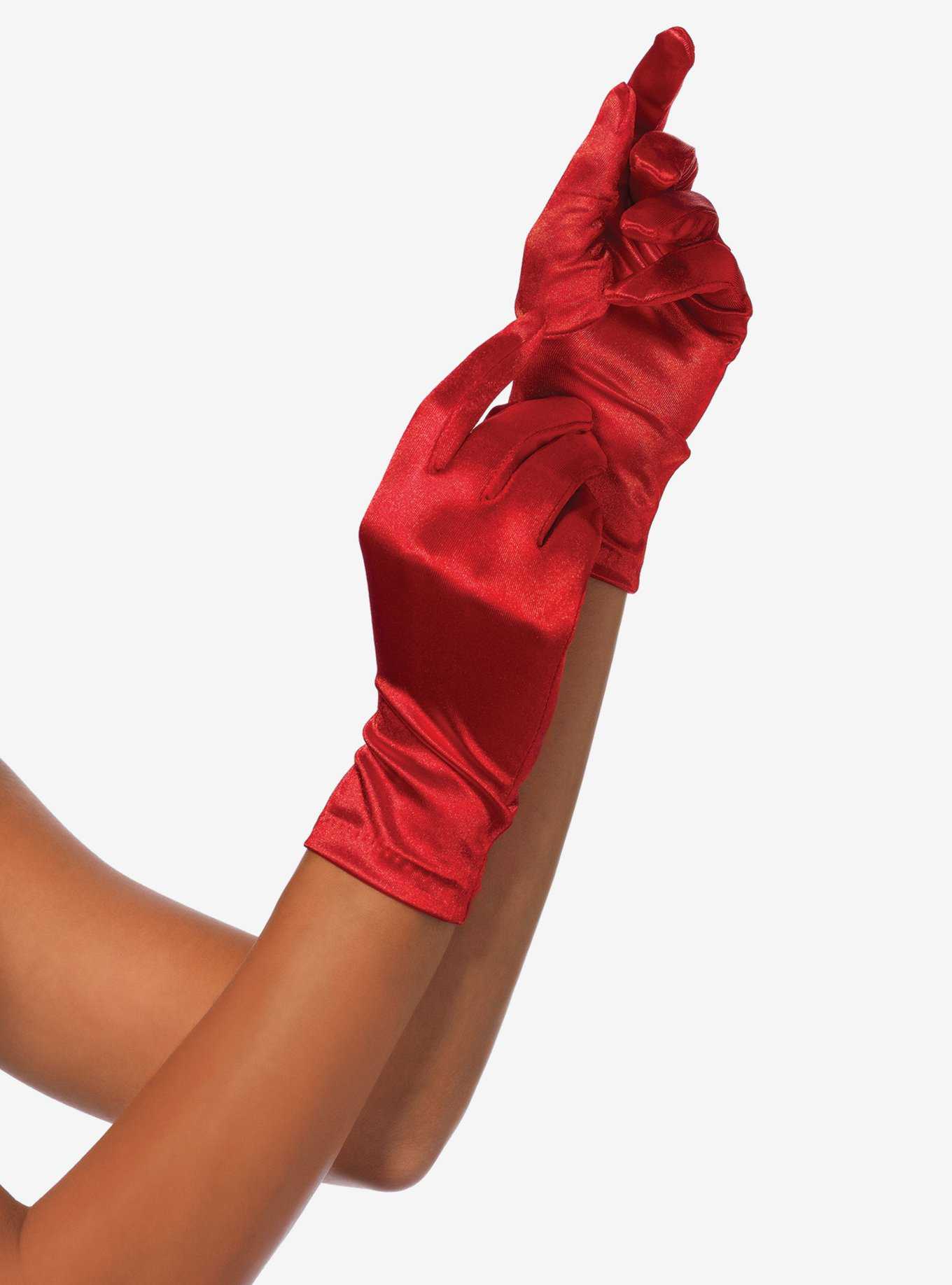 Wrist Length Satin Gloves Red, , hi-res