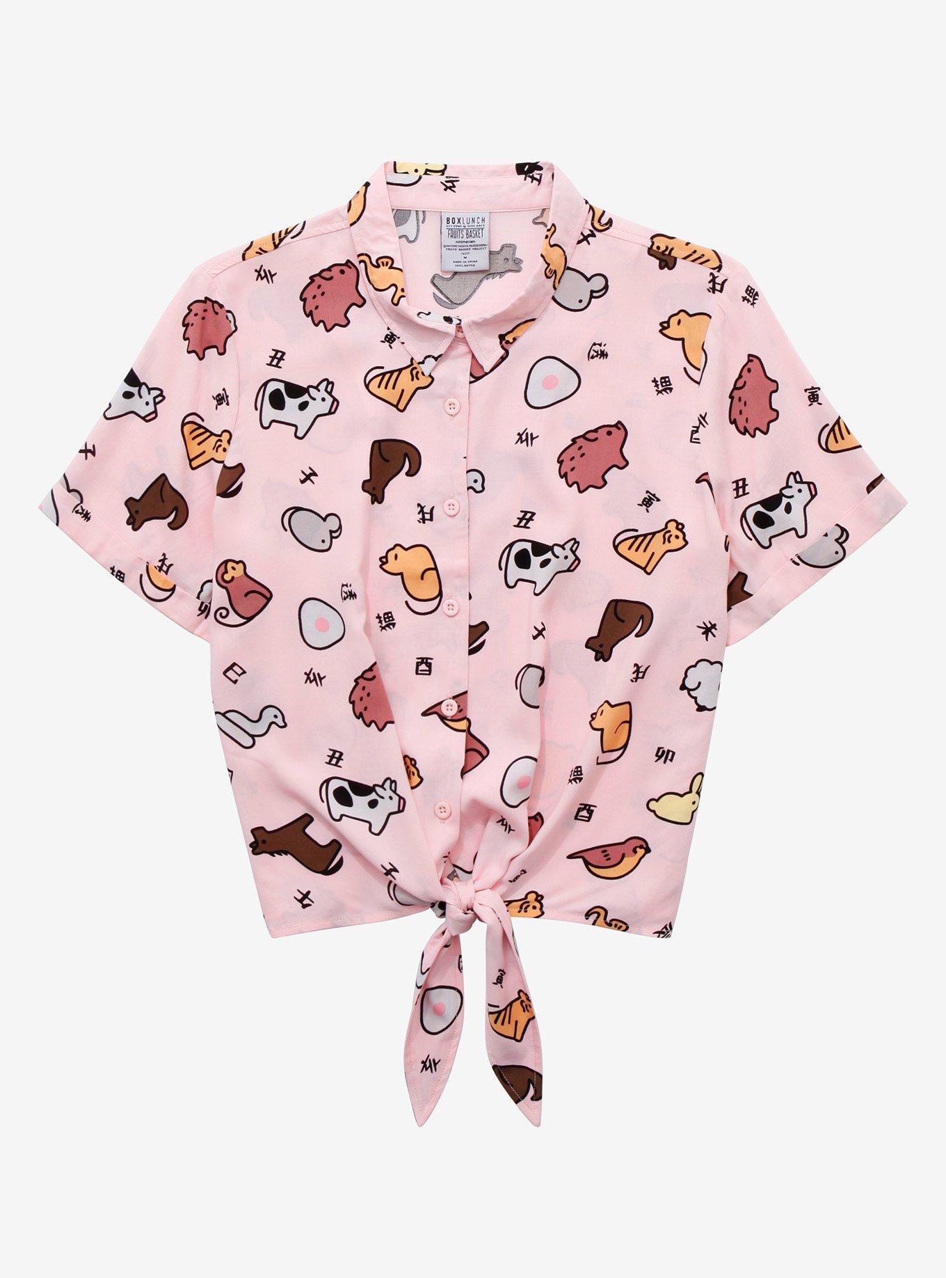Fruits Basket Icons Women's Tie-Front Woven Top - BoxLunch Exclusive, LIGHT PINK, hi-res
