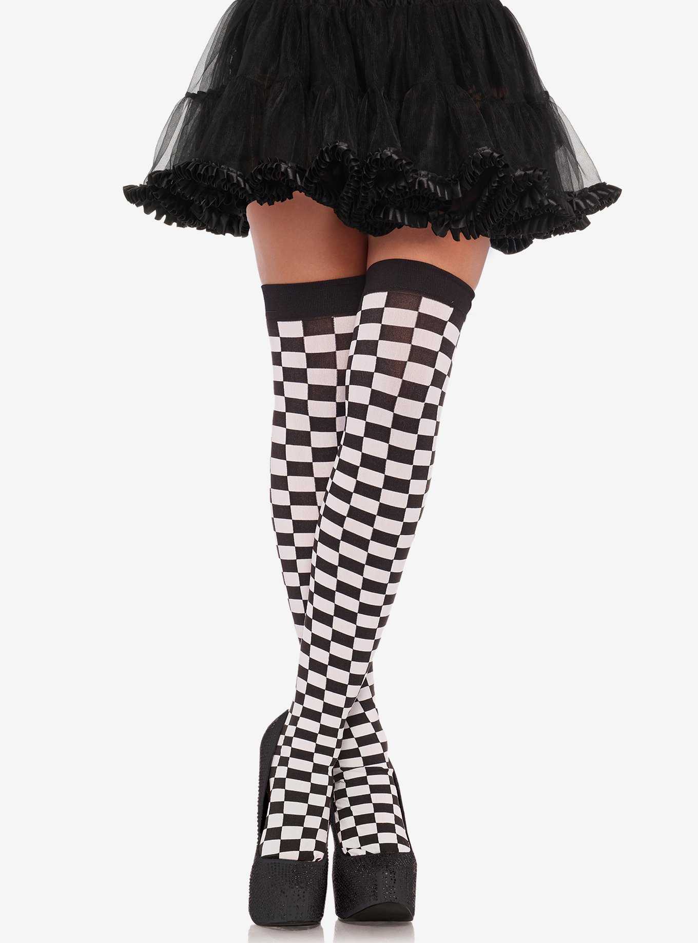  Be Wicked Women's Black and White Checkered Pantyhose,  Black/White, One Size: Clothing, Shoes & Jewelry