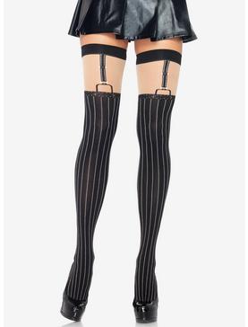 Spandex Opaque Pinstriped Thigh Highs, , hi-res