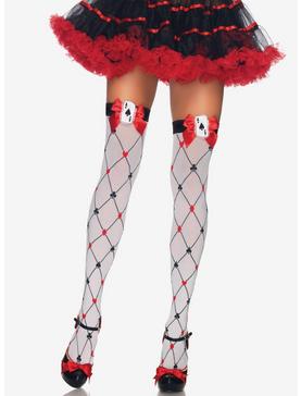 Woven Diamond Thigh Highs With Bow and Charm White/Red/Black, , hi-res