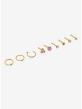 Steel Gold & Pink Cherry Blossom Nose Stud & Hoop 9 Pack, MULTI, hi-res