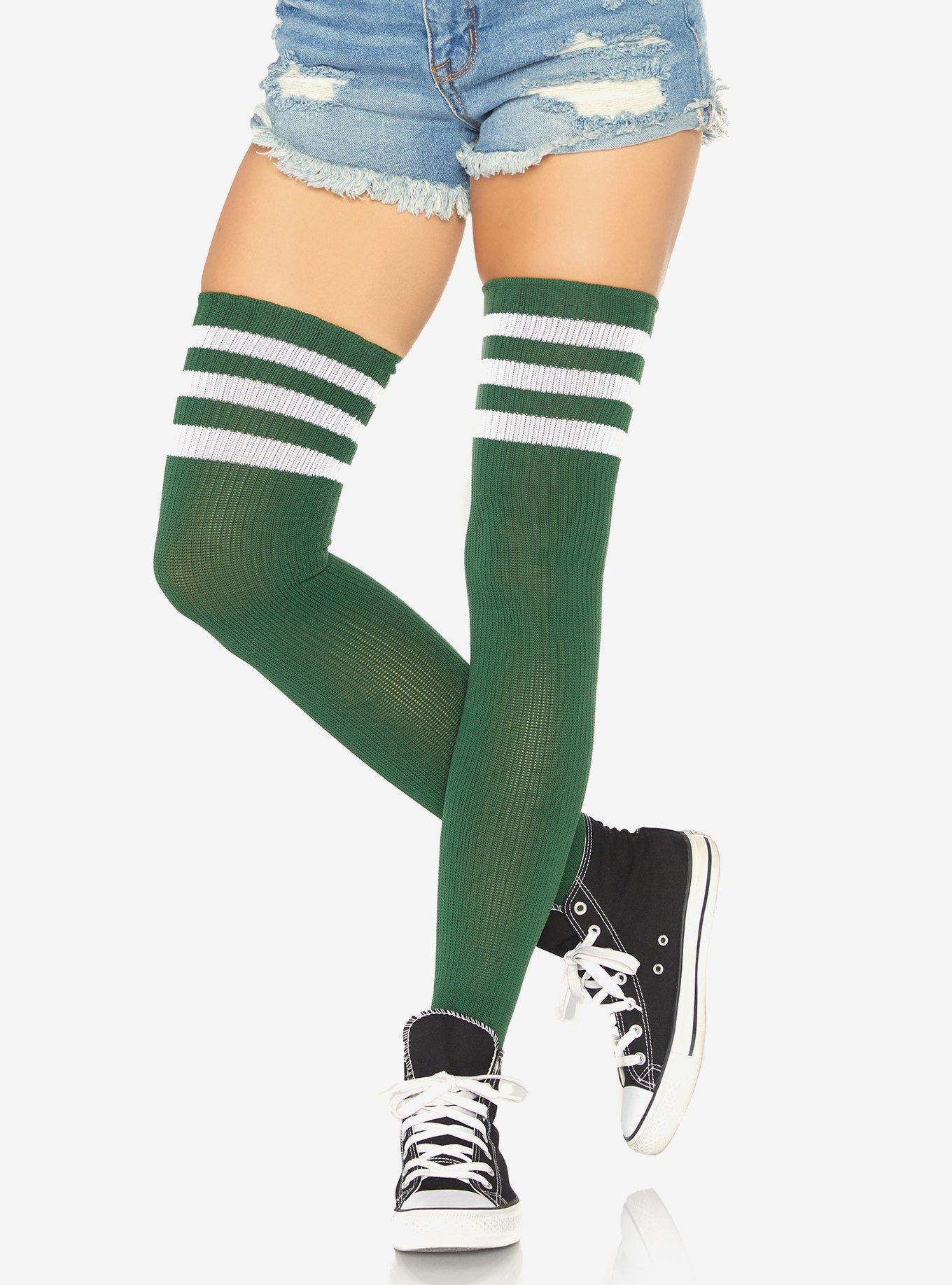 Athletic 3 Stripe Thigh Highs Green, , hi-res