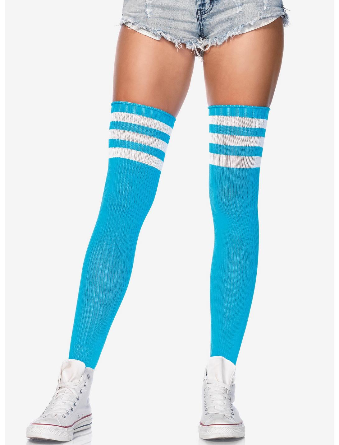 Athletic 3 Stripe Thigh Highs Neon Blue, , hi-res