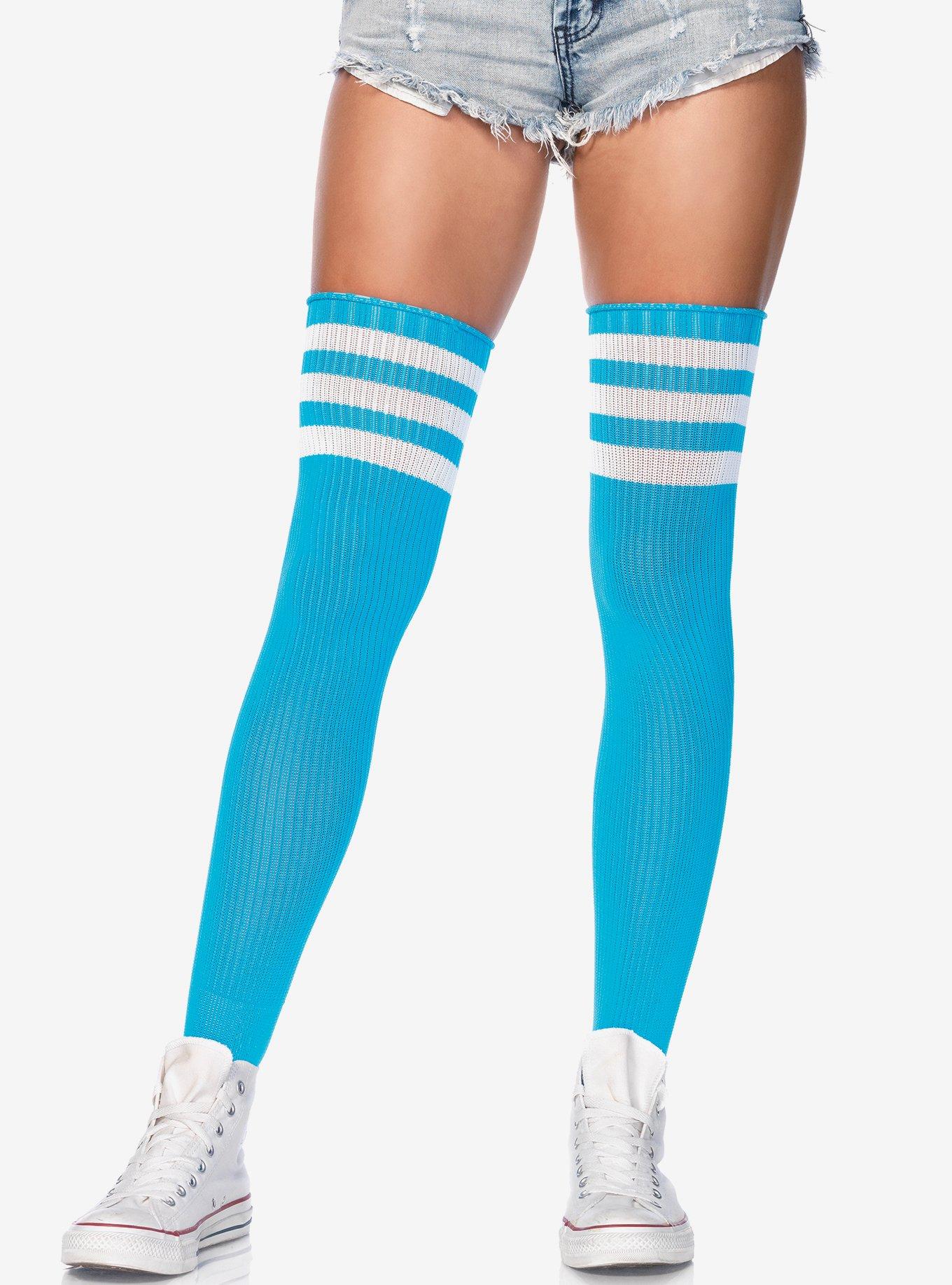 Athletic 3 Stripe Thigh Highs Neon Blue Hot Topic