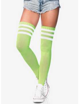 Athletic 3 Stripe Thigh Highs Neon Green, , hi-res