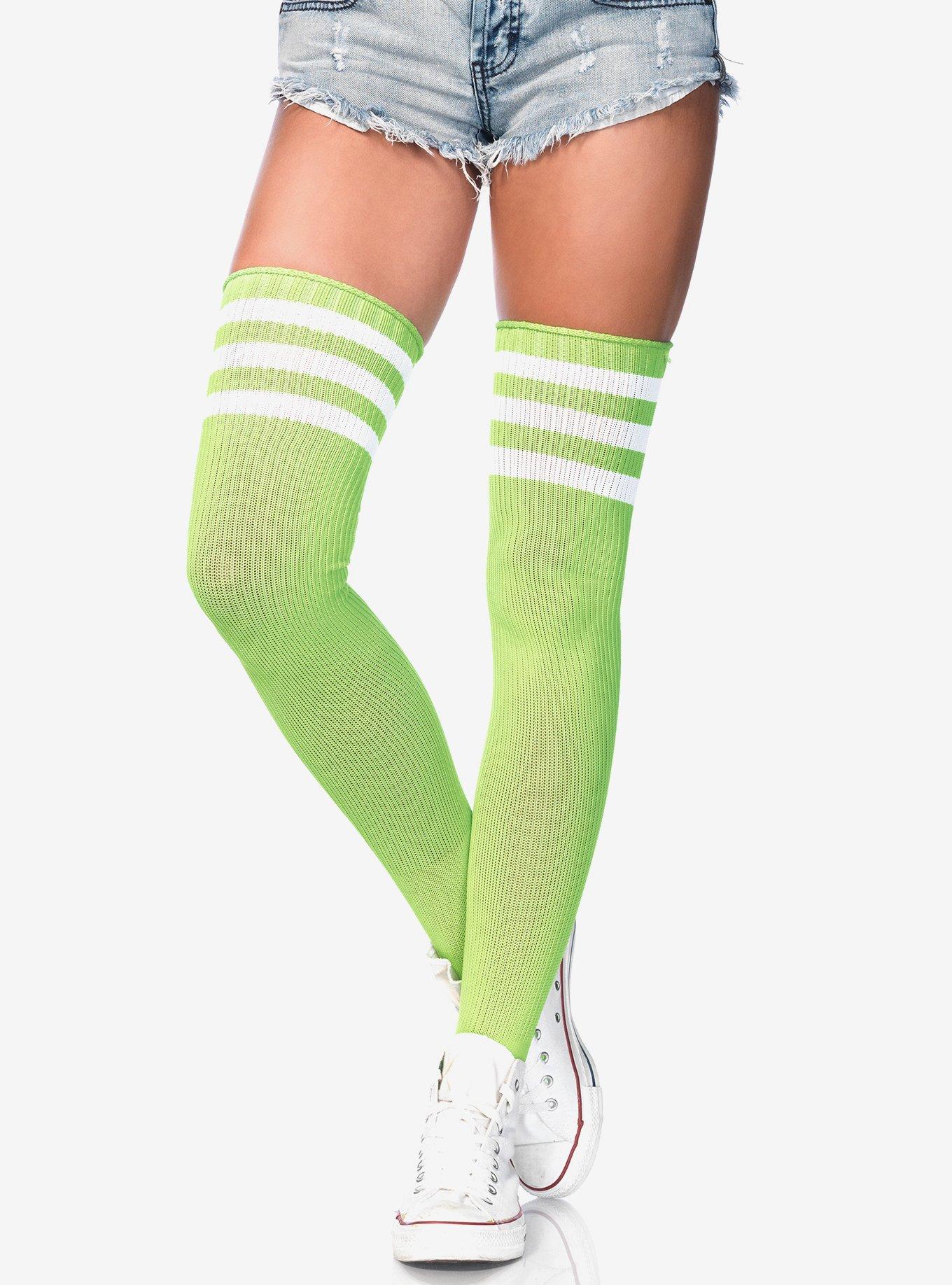 Athletic 3 Stripe Thigh Highs Neon Green Hot Topic