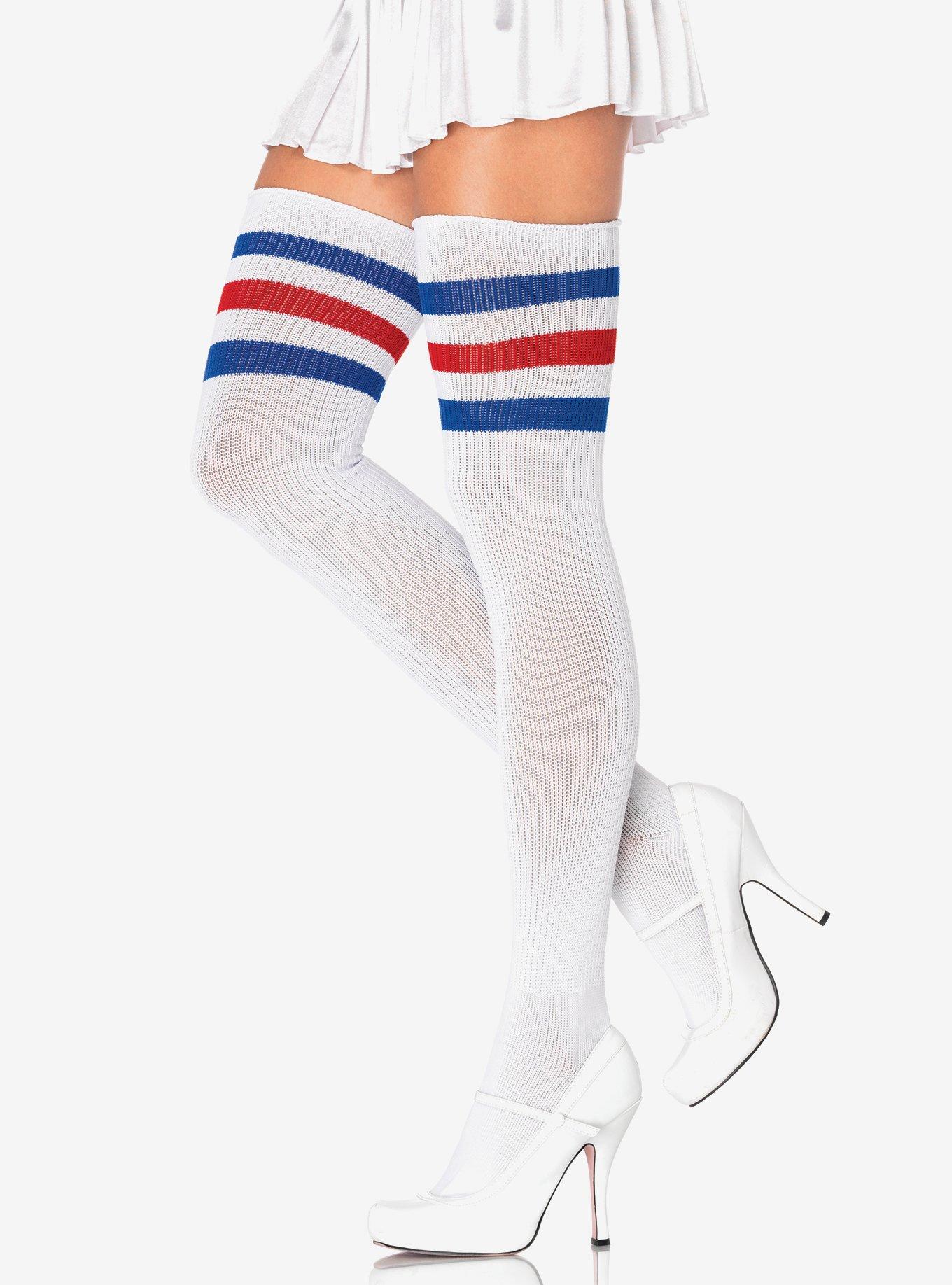 Athletic 3 Stripe Thigh Highs Neon Blue