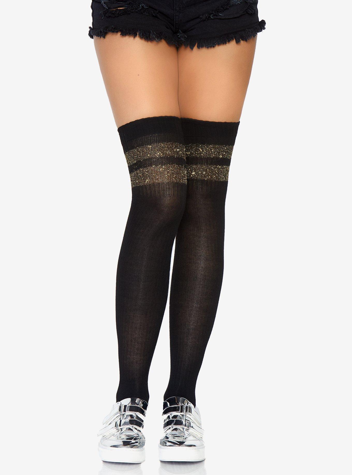 Athletic 2 Stripe Thigh Highs Black/Gold, , hi-res