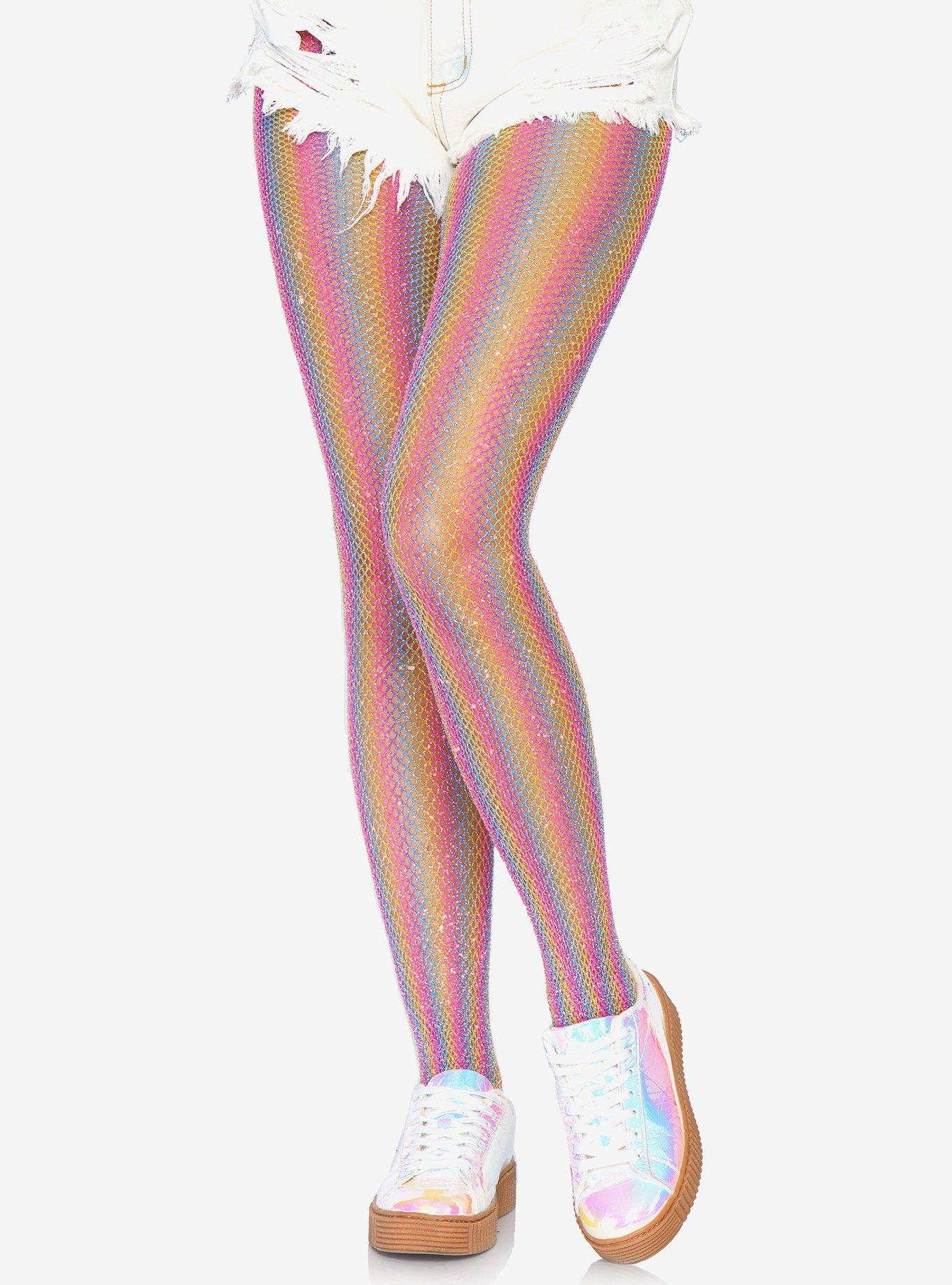 Vertical striped rainbow fishnet tights 39009-RAINBOW 