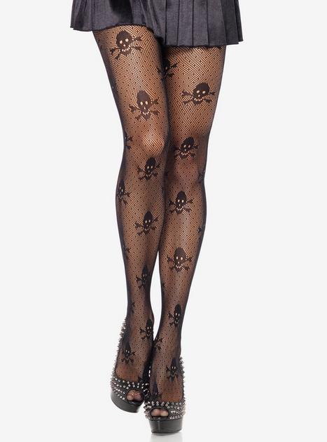 Hot Topic Black Skull & Crossbones Fishnet Tights