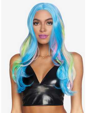Long Multi-Color Wig Blue, , hi-res