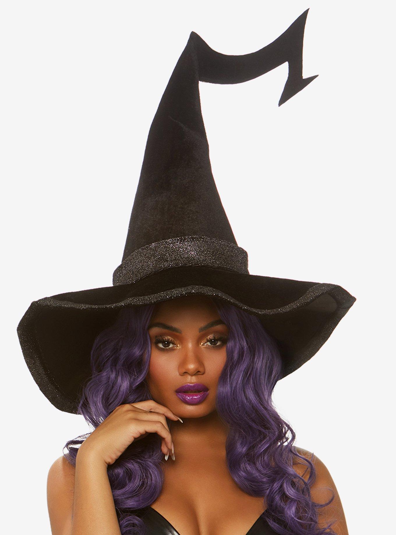 Bewitched Velvet Witch Hat With Glitter Trim, , hi-res