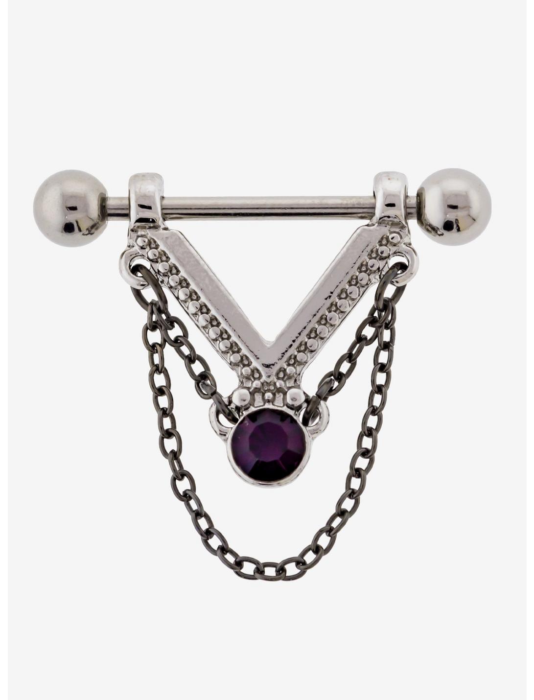 Steel Chains & Purple Gem Nipple Barbell, , hi-res