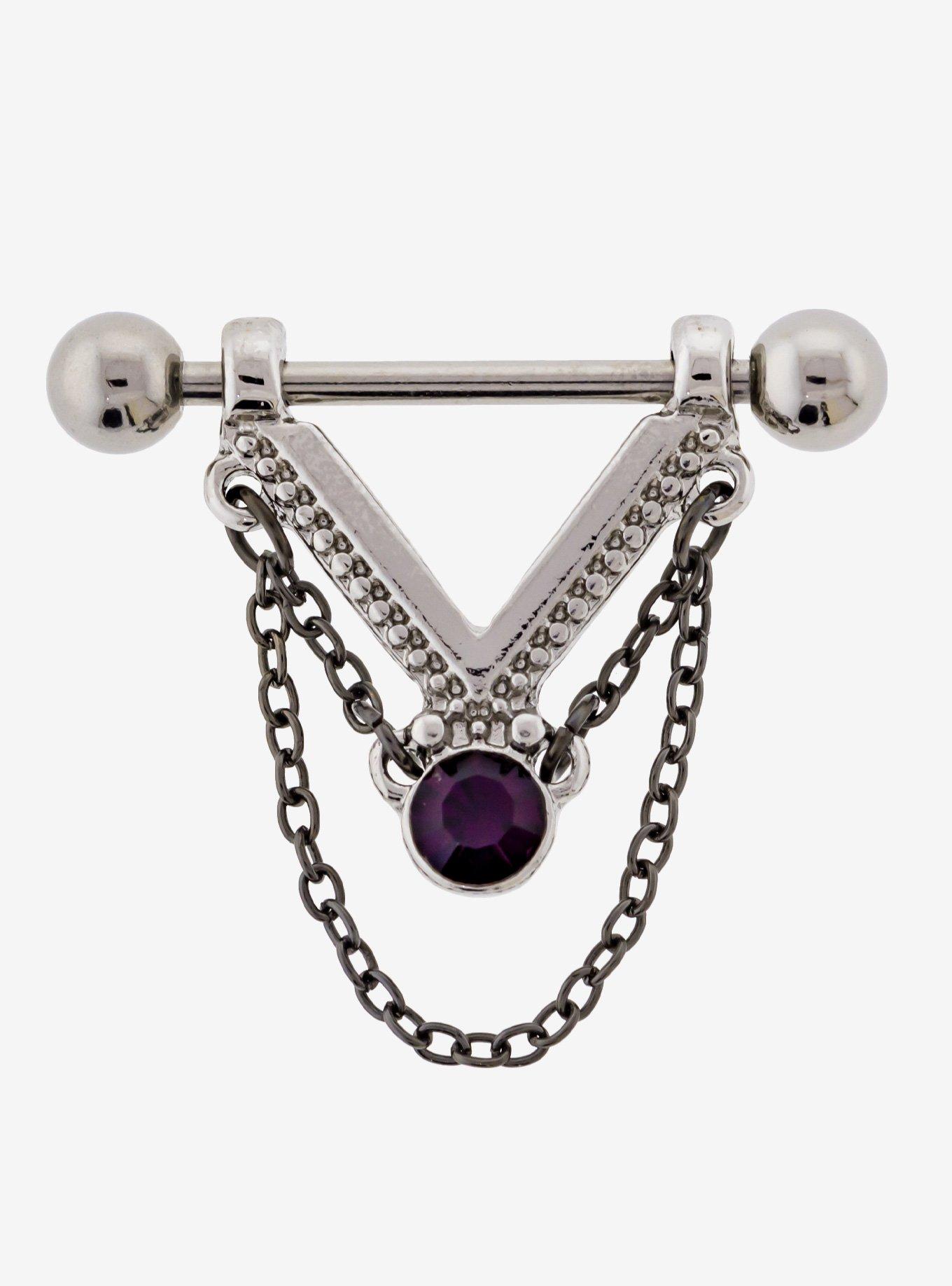 Steel Chains & Purple Gem Nipple Barbell, , hi-res