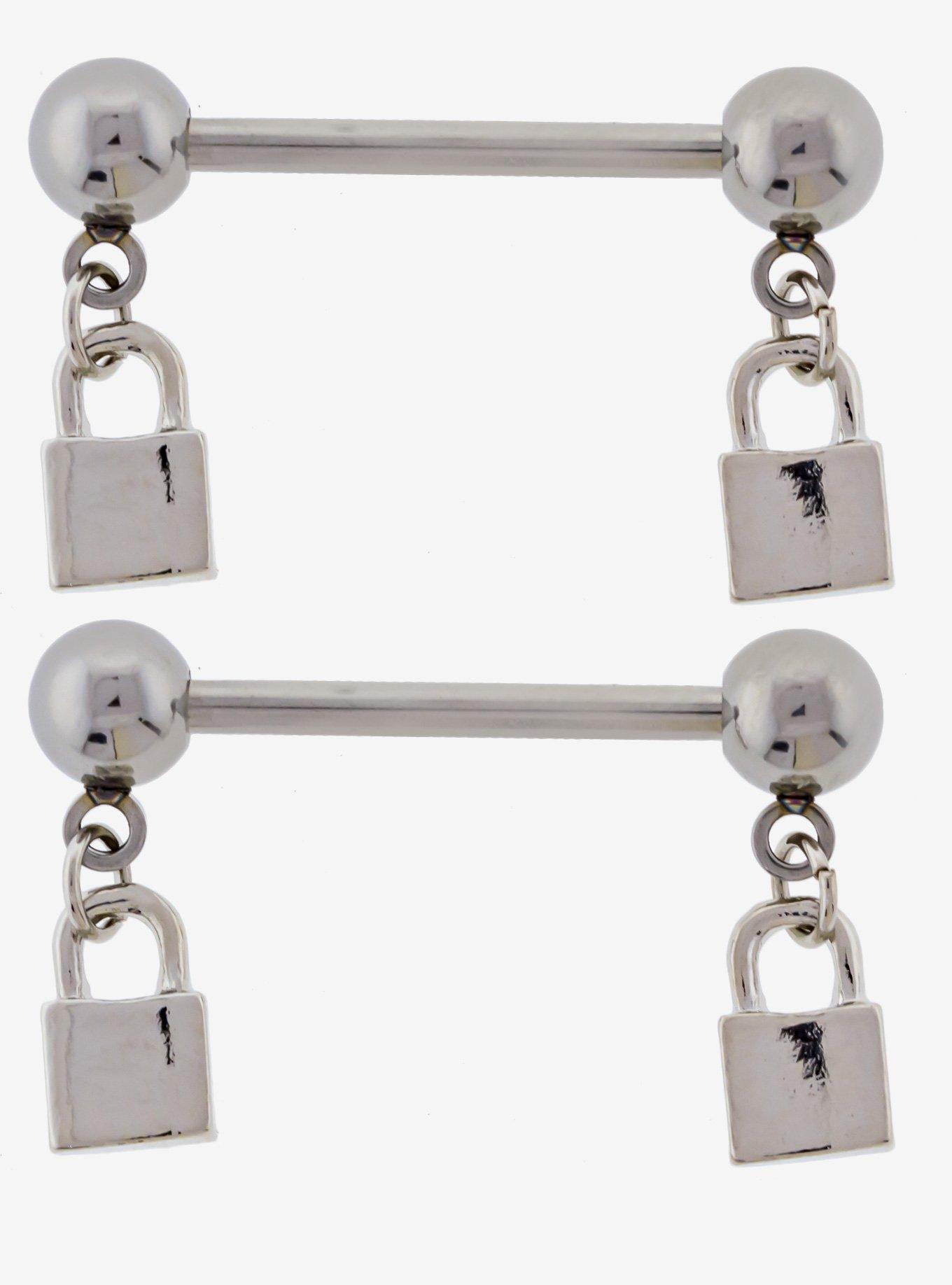 Steel Padlock Nipple Barbell 2 Pack, , hi-res