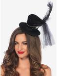 Steampunk Velvet Top Hat With Chain And Feather Accent Black, , hi-res