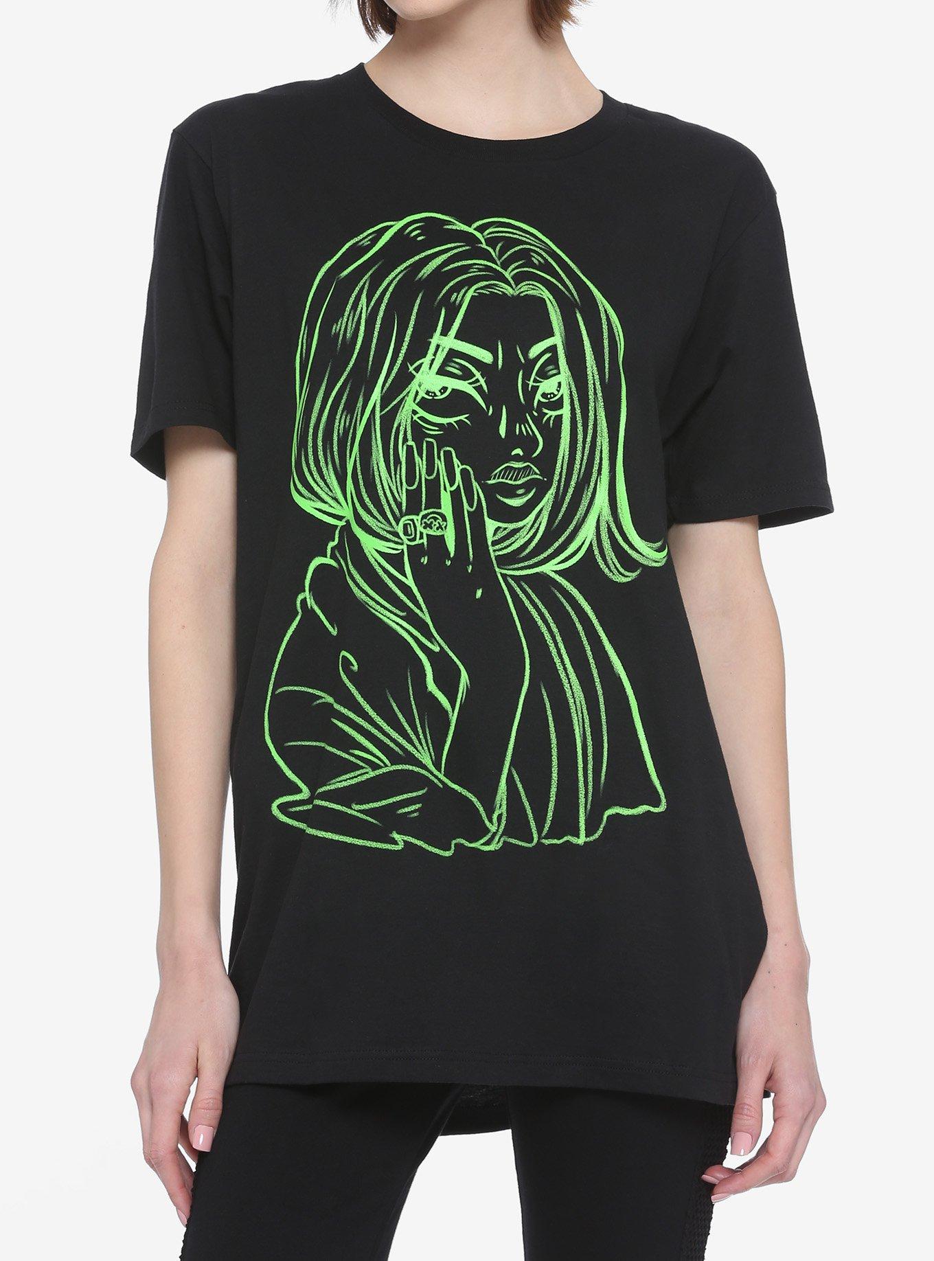 Billie Eilish Anime Sketch Oversized Girls T-Shirt, BLACK, hi-res