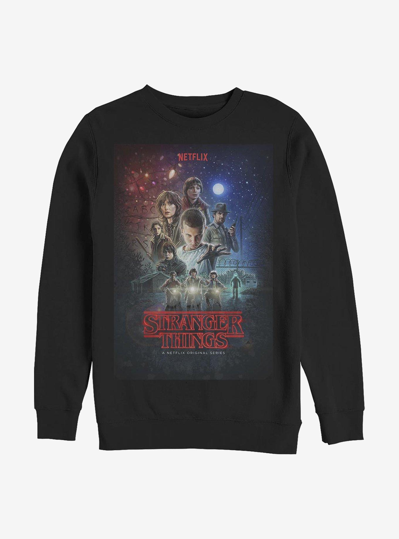 Stranger Things Classic Illustrated Poster Crew Sweatshirt, BLACK, hi-res