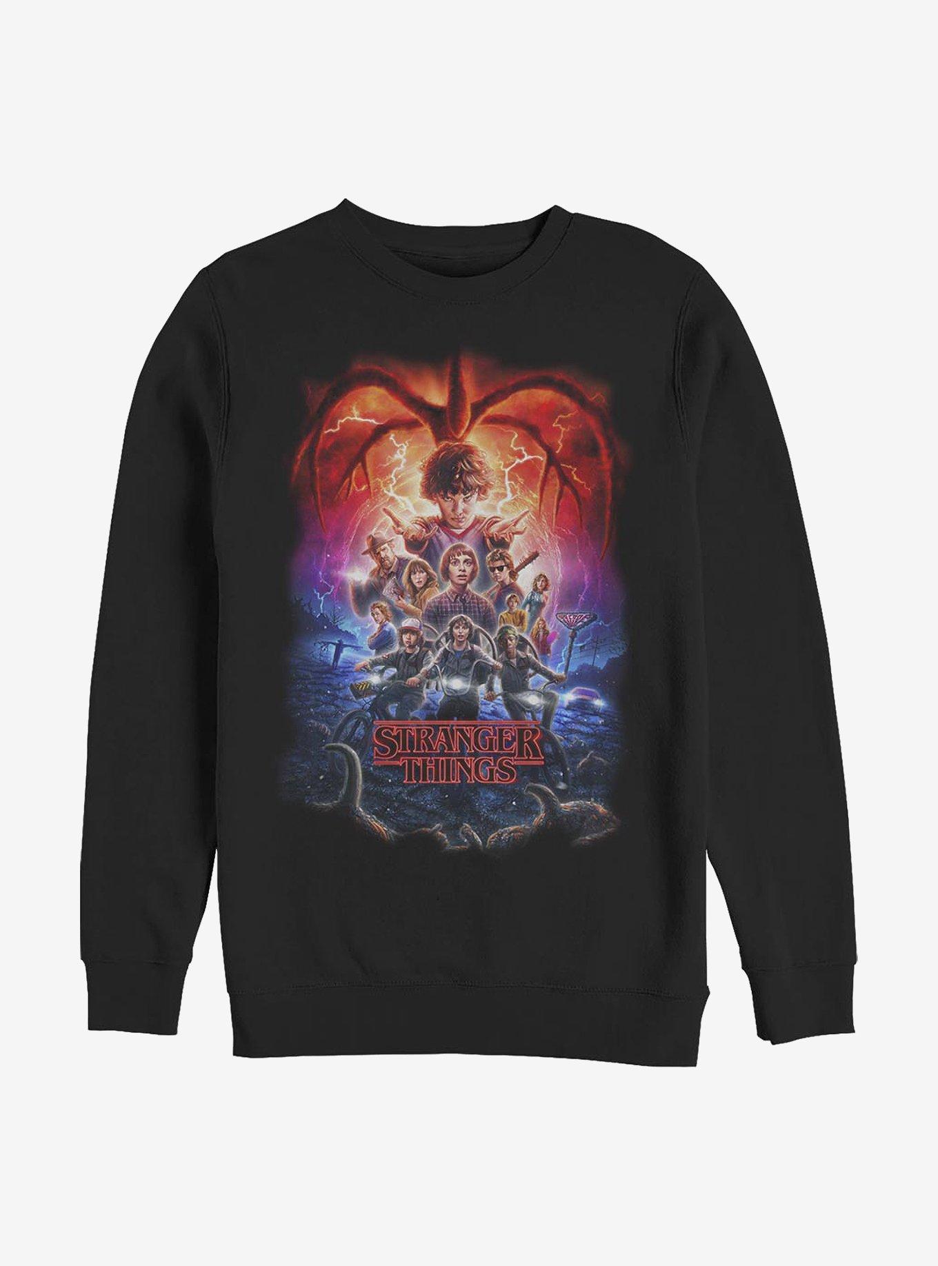 Stranger Things Group Pumpkins Poster Crew Sweatshirt, BLACK, hi-res