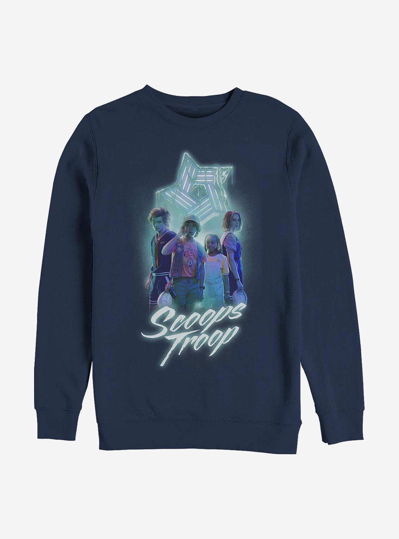 Stranger Things Scoops Troop Crew Sweatshirt, NAVY, hi-res