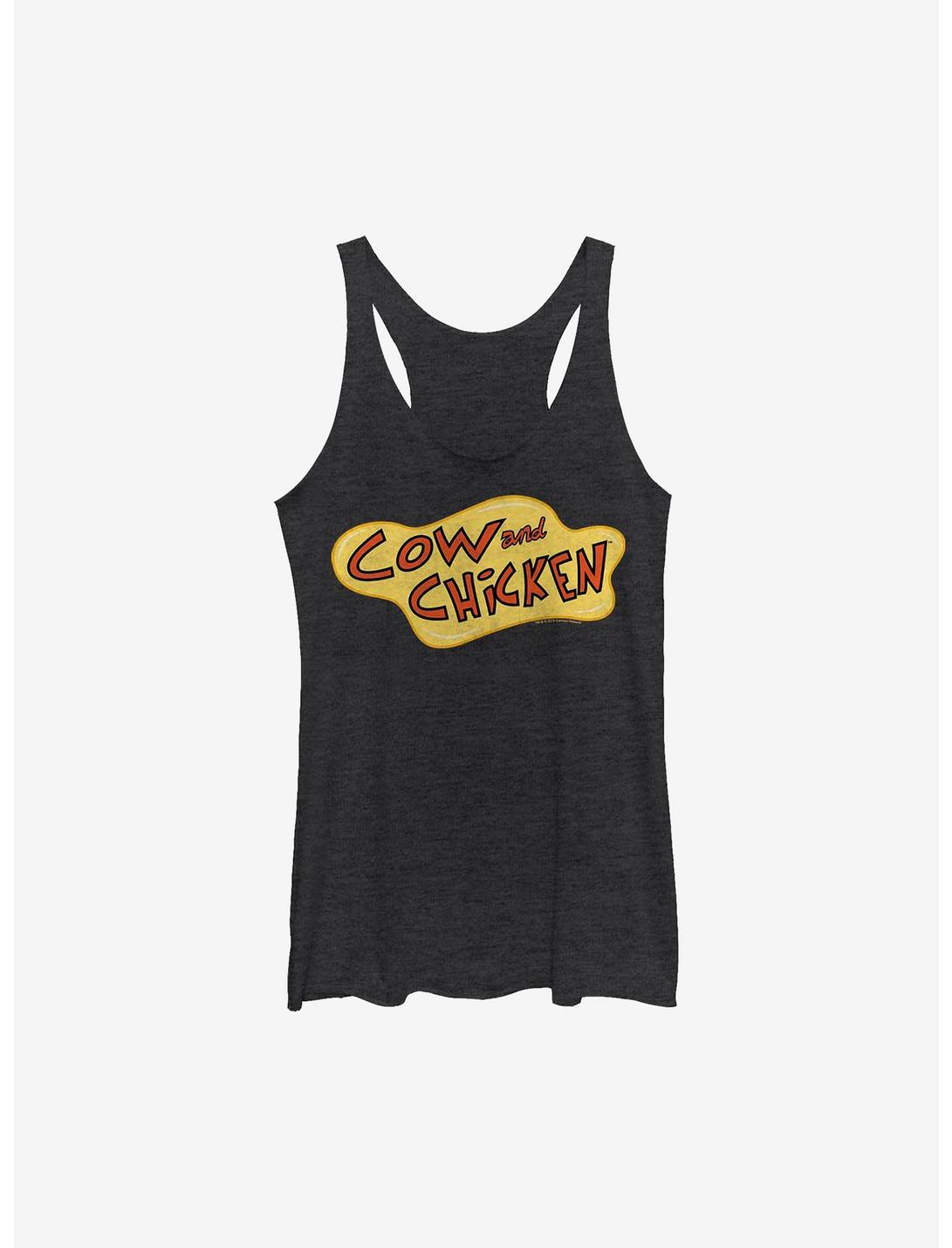 Cow And Chicken Stressed Logo Womens Tank Top, BLK HTR, hi-res