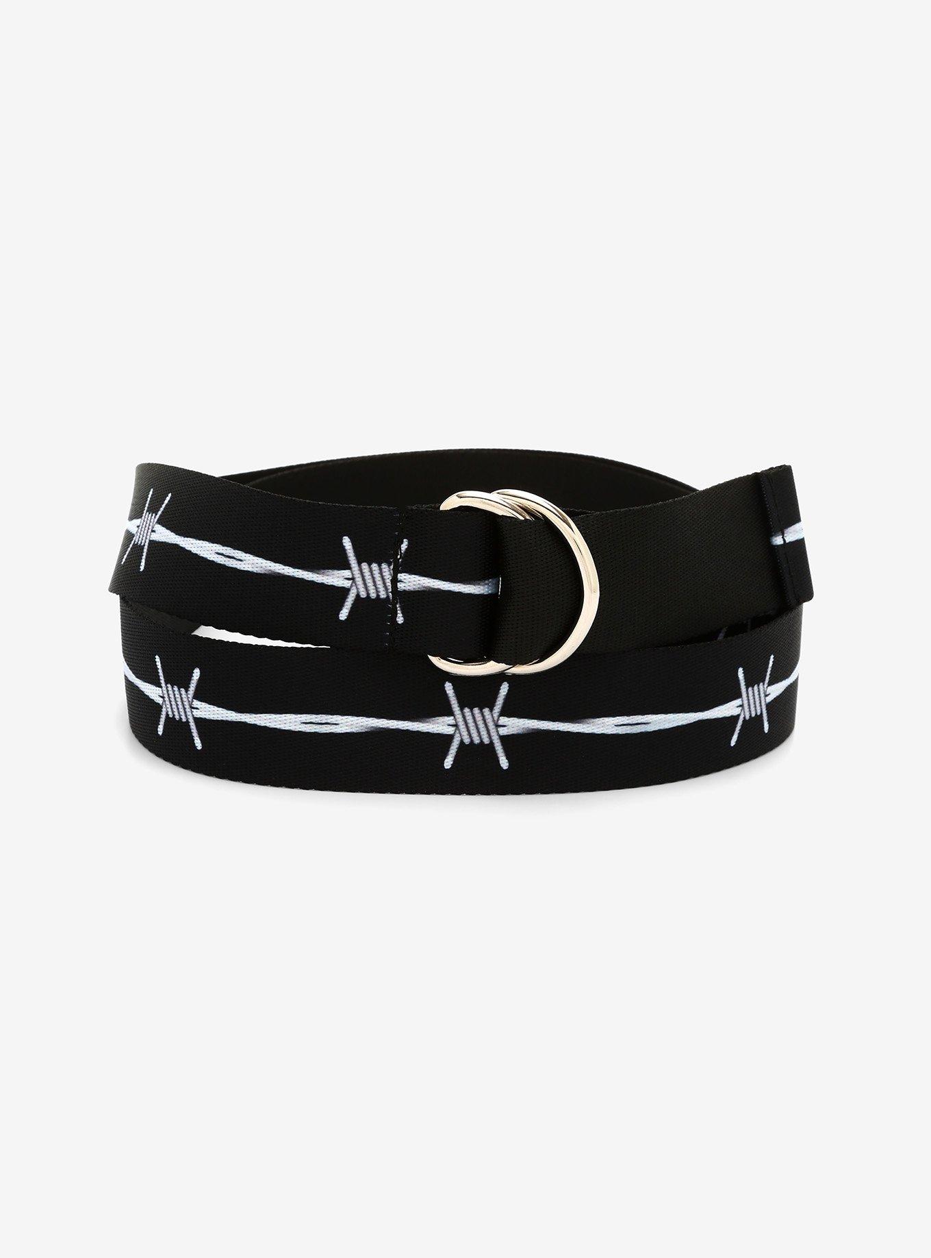 Buckle-Down Black Barbed Wire D-Ring Web Belt, , hi-res