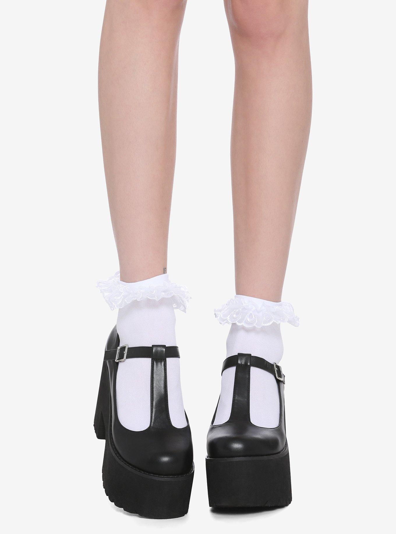 White Ruffle Ankle Socks, , hi-res