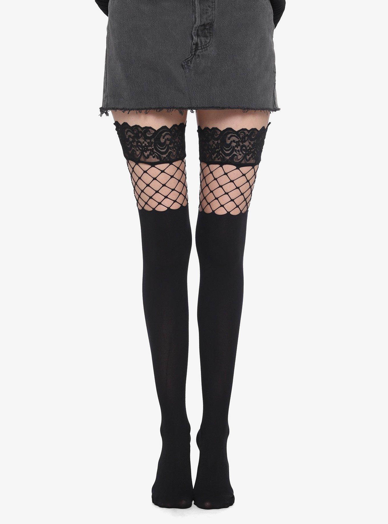 Nylon Black Fishnet Thigh Highs