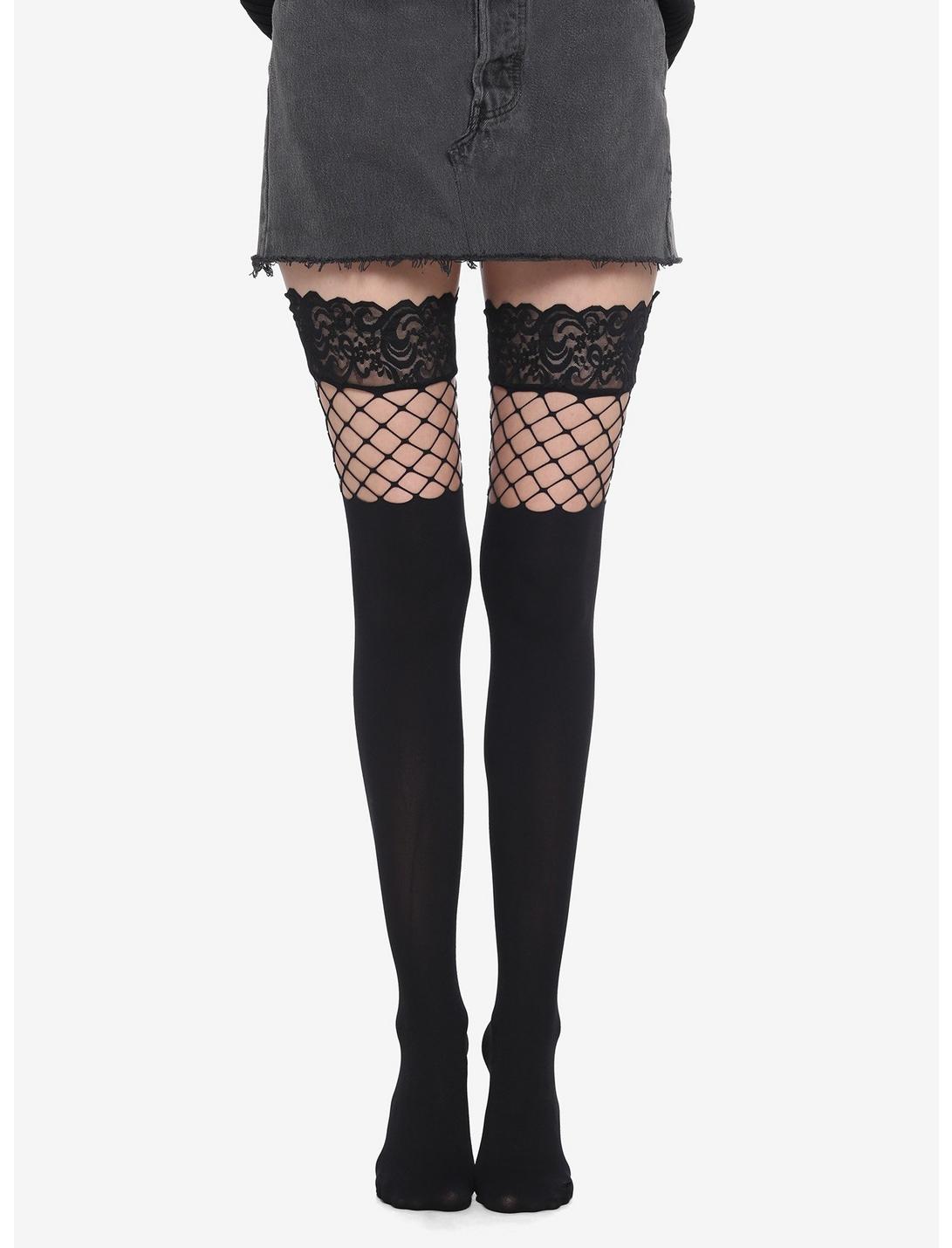 Black Lace Fishnet Thigh Highs