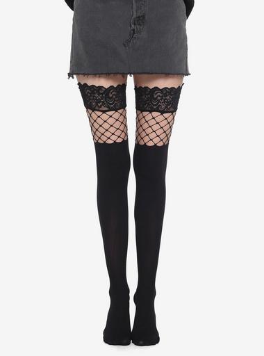 HOT TOPIC RED ELASTIC TOP BIG FISHNET THIGH HIGH STOCKINGS NEW