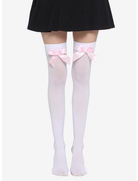 Pink Bow White Thigh Highs, , hi-res