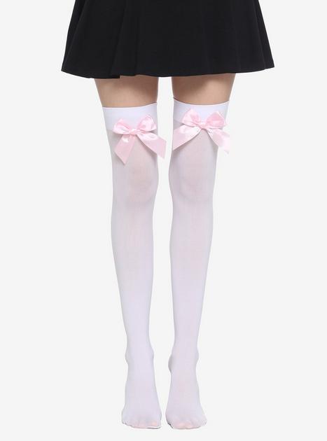 Pink Bow White Thigh Highs Hot Topic 