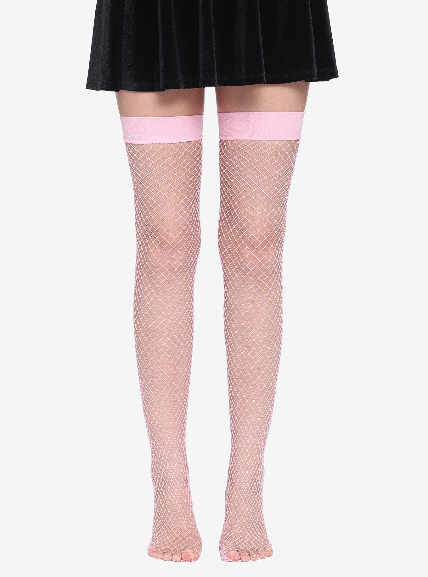 Atomic Pink Fishnet Thigh High Stockings