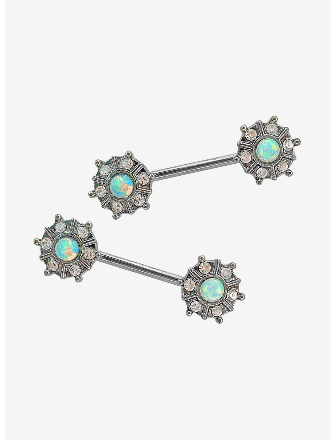 Steel Opal Cluster Nipple Barbell 2 Pack, , hi-res