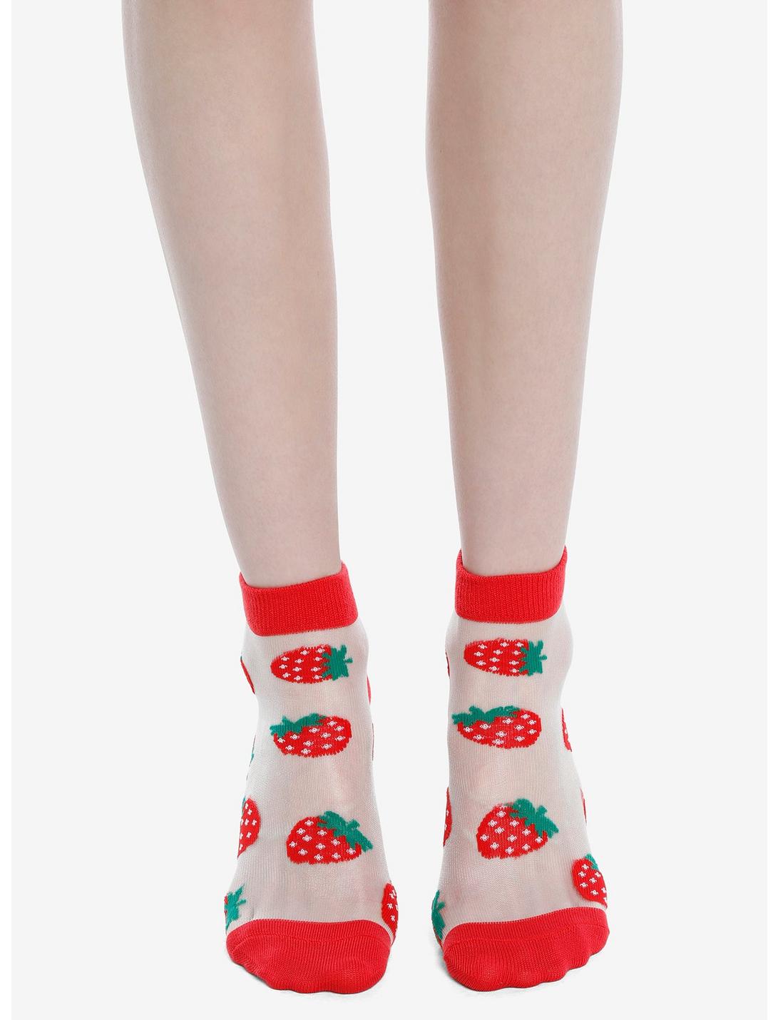 Strawberry Sheer Ankle Socks, , hi-res