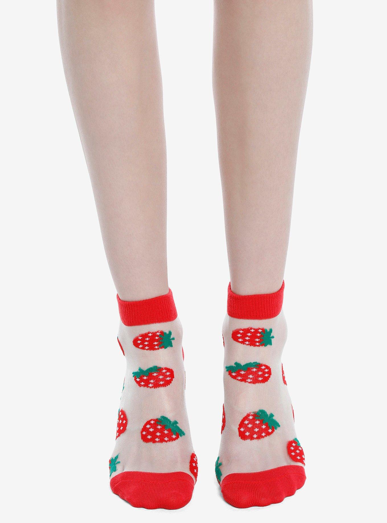 Strawberry Sheer Ankle Socks, , hi-res