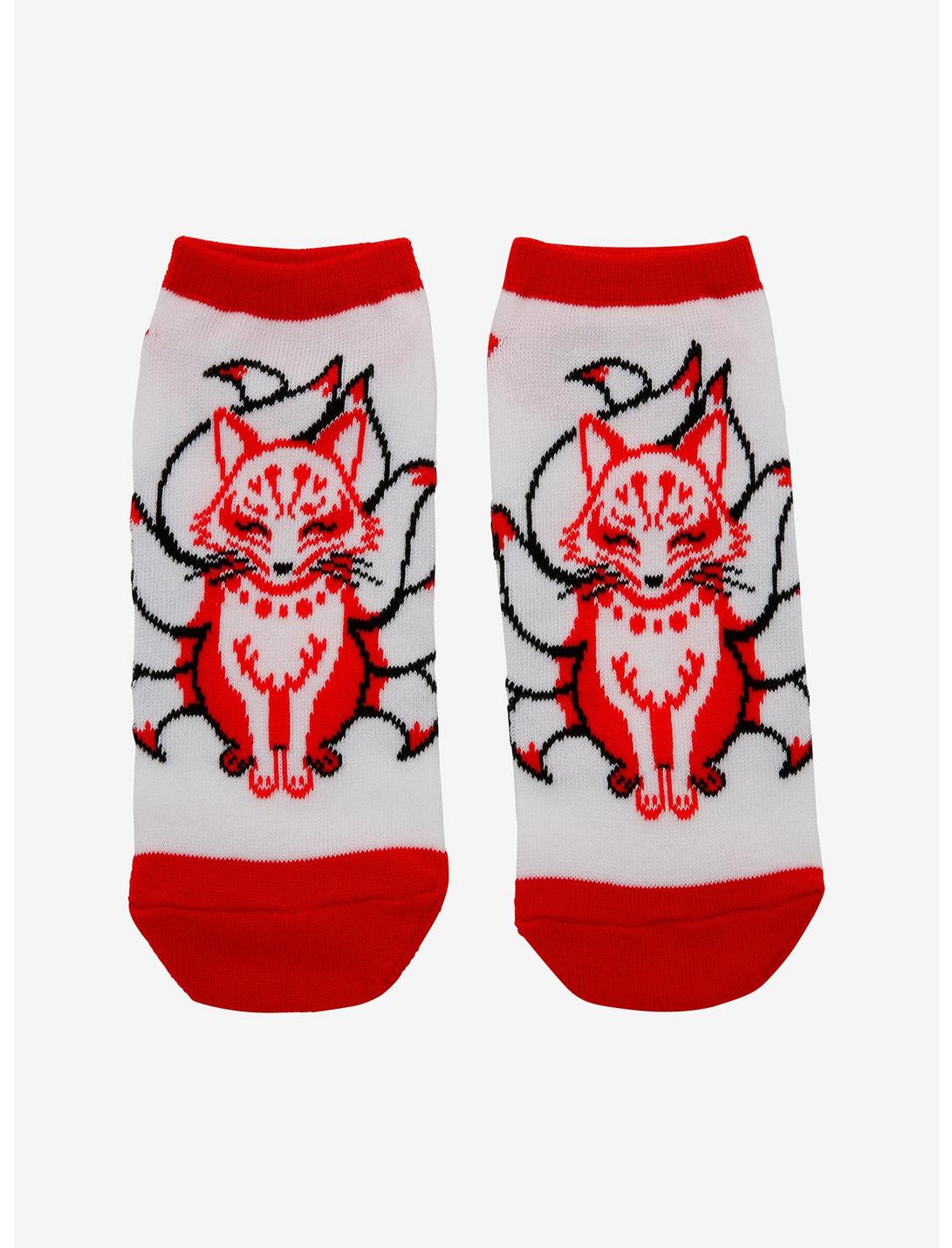 Yokai Fox Red & White No-Show Socks, , hi-res