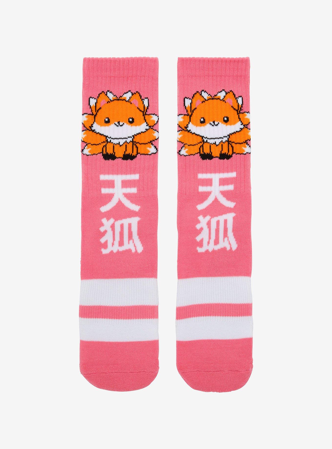 Yokai Fox Pink Crew Socks, , hi-res
