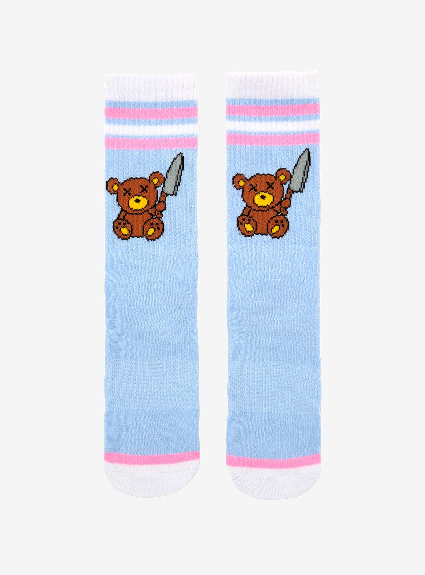 Teddy Bear Knife Pastel Blue Crew Socks, , hi-res
