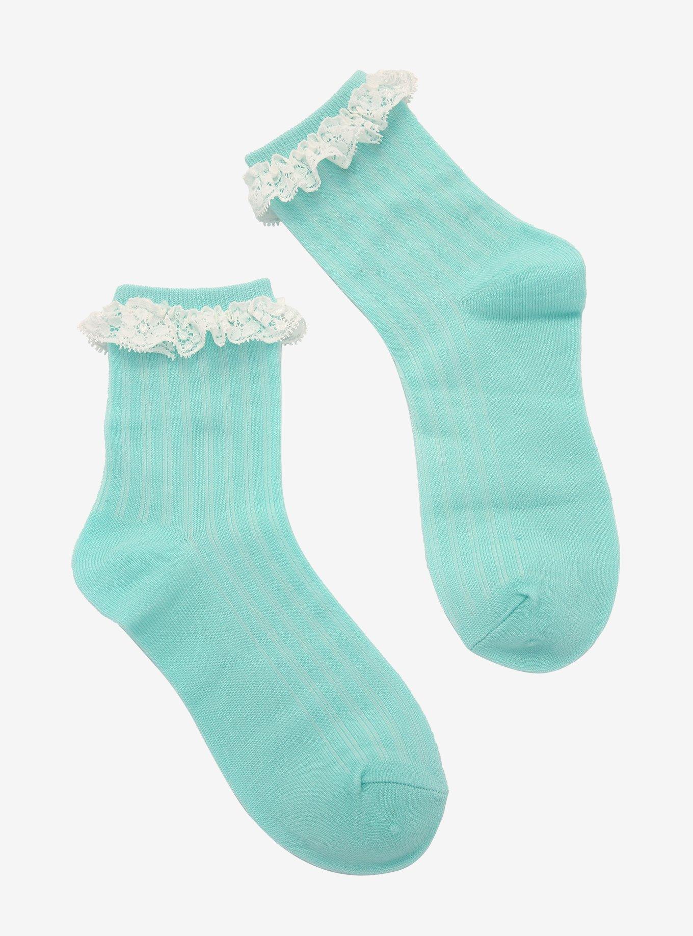Mint Lace Ankle Socks, , hi-res