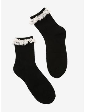 Black & White Lace Ankle Socks, , hi-res