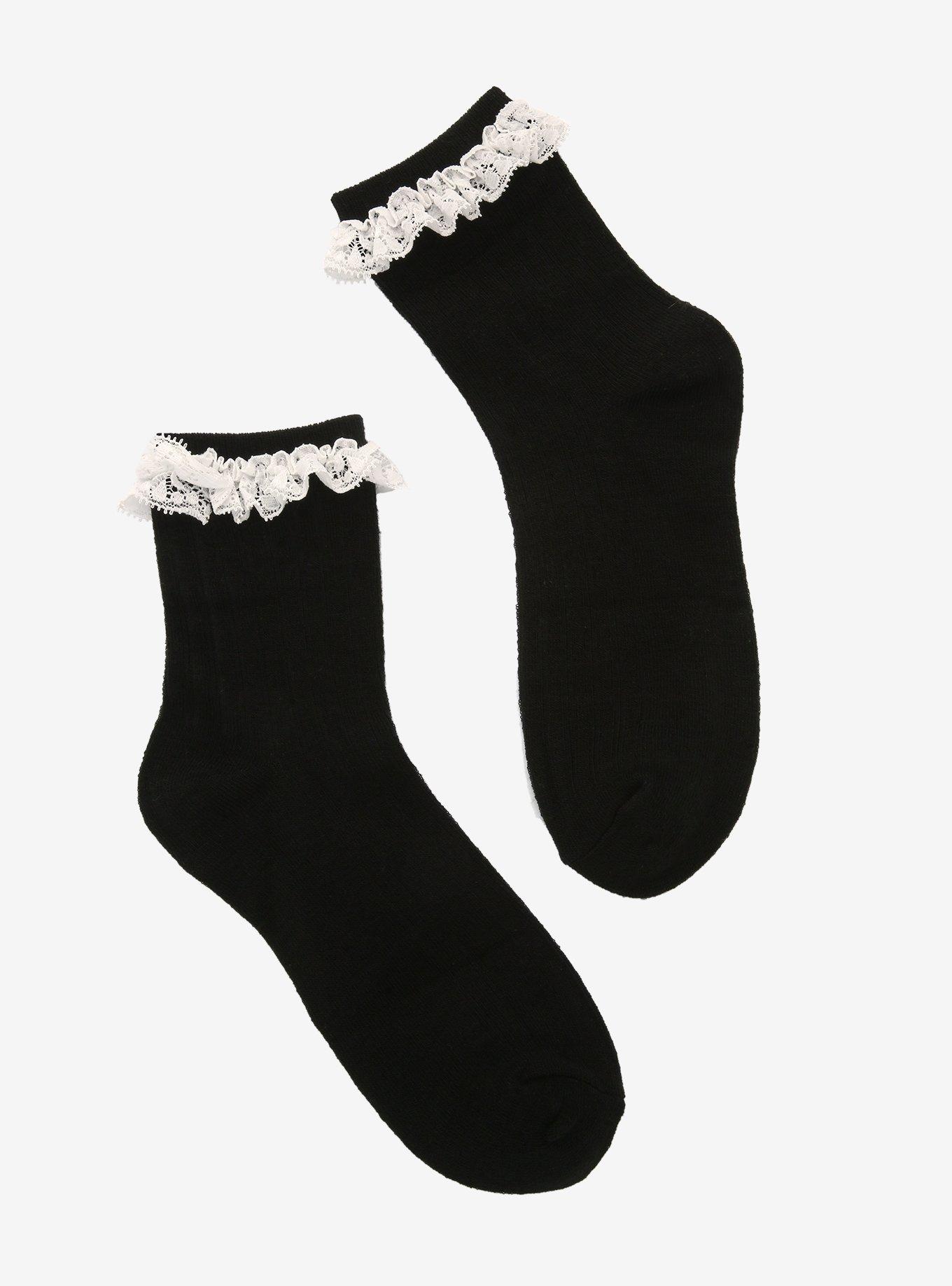Black & White Lace Ankle Socks, , hi-res