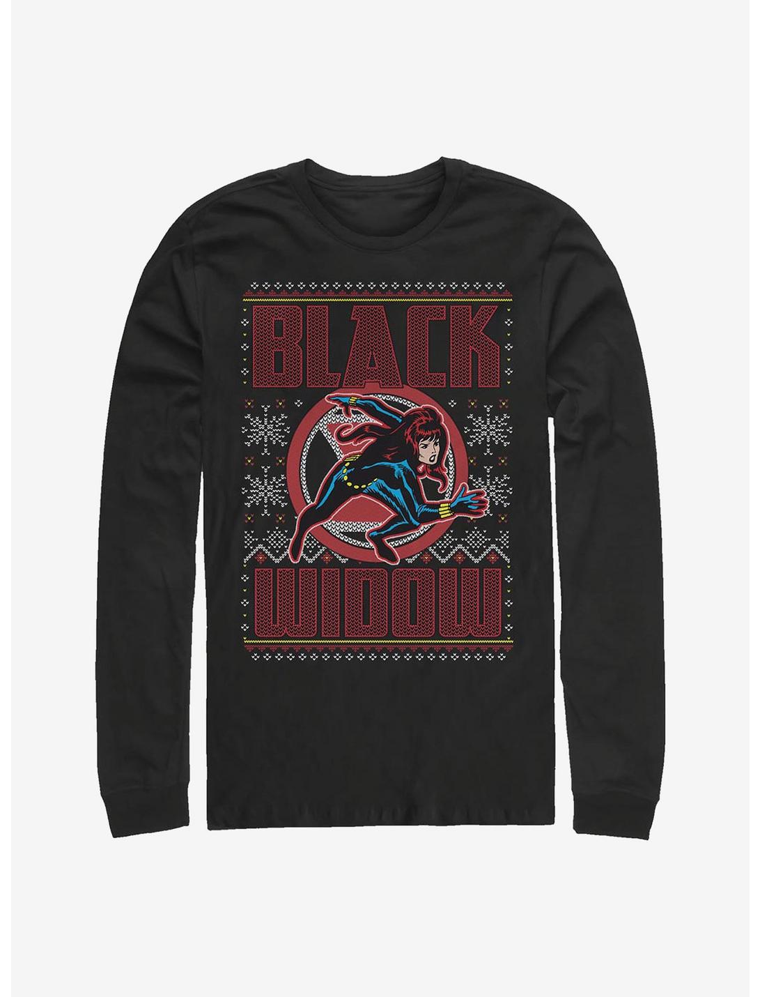 Marvel Black Widow Christmas Holiday Pattern Long-Sleeve T-Shirt, BLACK, hi-res