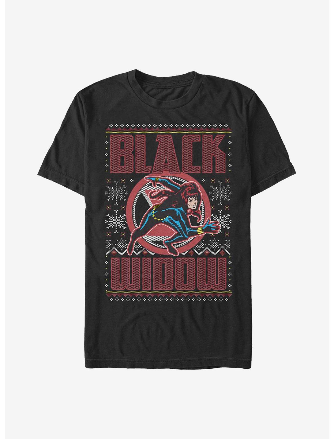 Marvel Black Widow Christmas Holiday Pattern T-Shirt, BLACK, hi-res
