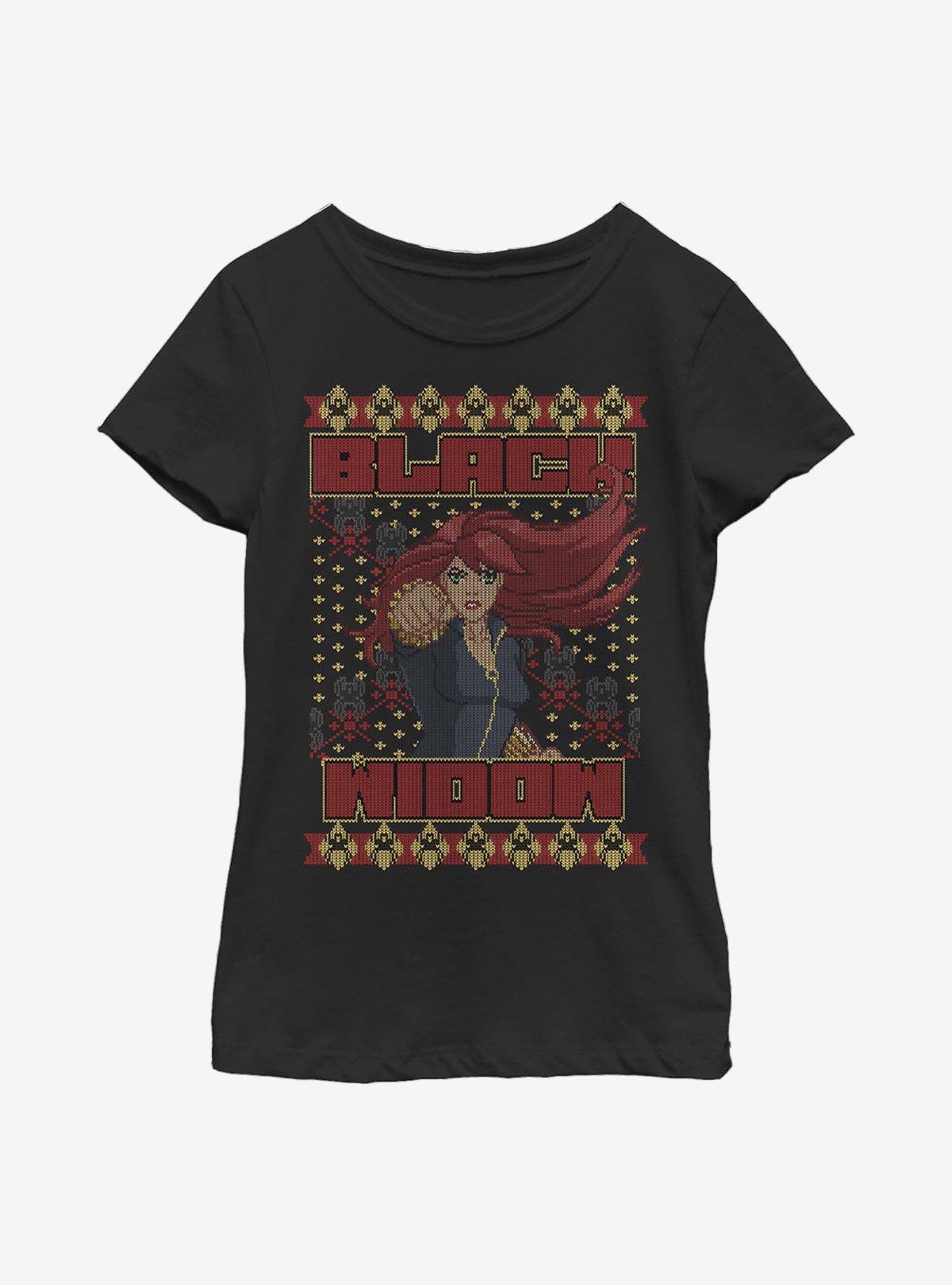 Marvel Black Widow Christmas Holiday Pattern Youth Girls T-Shirt, , hi-res